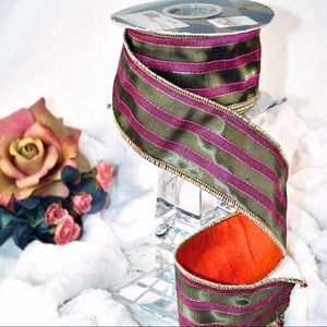 NWT Katherine's Collection dupioni fuchsia/bronze striped & rust colored backing